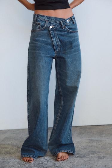 HIGH-WAIST WIDE-LEG TRF JEANS - Navy blue by Zara
