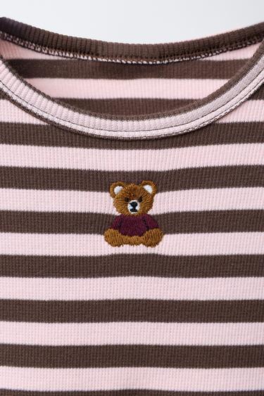 STRIPED NEEDLECORD DRESS WITH EMBROIDERY - Brown by Zara - Image 2