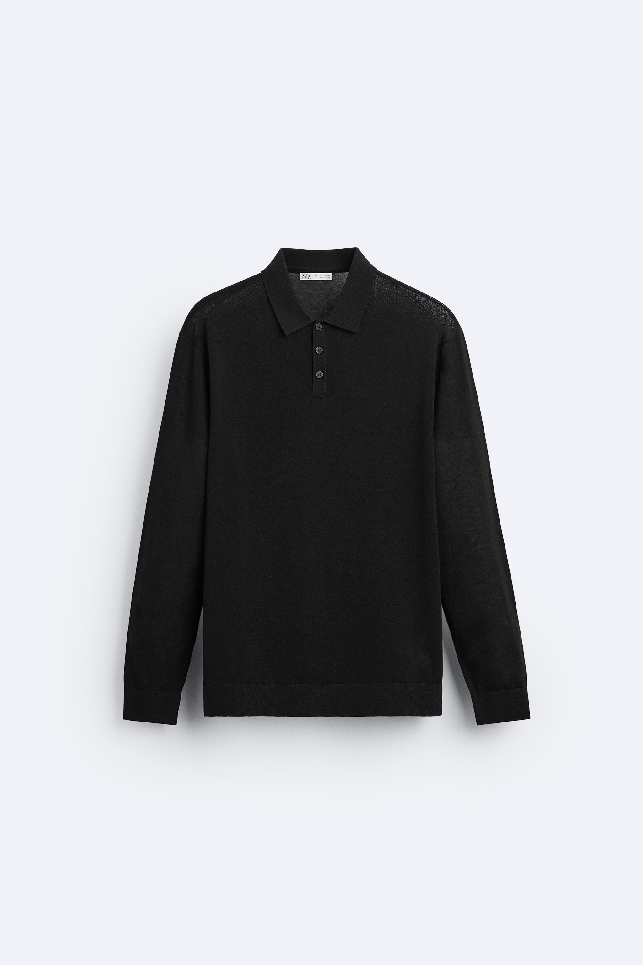 コットン&シルクニット ポロシャツ - ブラック | ZARA Japan / 日本