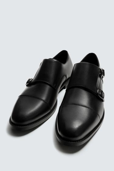 LEATHER DOUBLE MONK STRAP SHOES - Black by Zara - Image 1