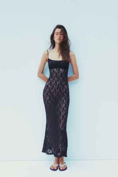 LANGES SPITZENKLEID - Schwarz von Zara