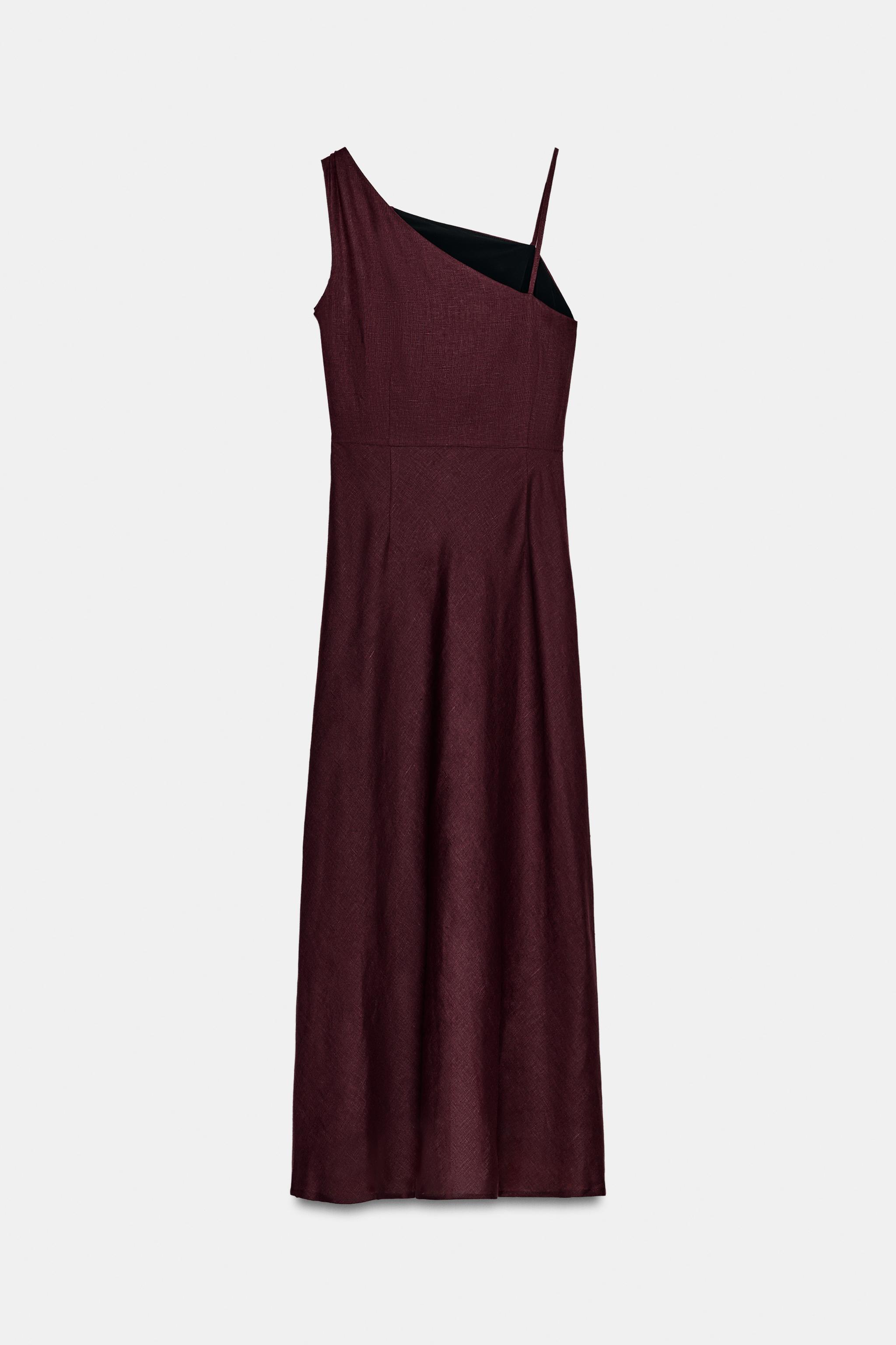 ASYMMETRIC 100% LINEN MIDI DRESS - Eggplant | ZARA United States ASYMMETRIC 100% LINEN MIDI DRESS - Eggplant | ZARA United States