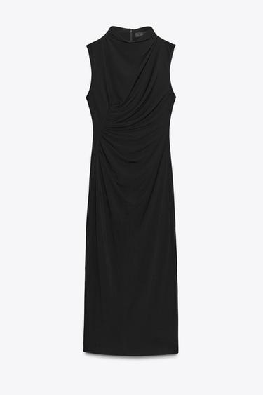 VESTIDO CUELLO SUBIDO DRAPEADO - Negro de Zara - Imagen 0