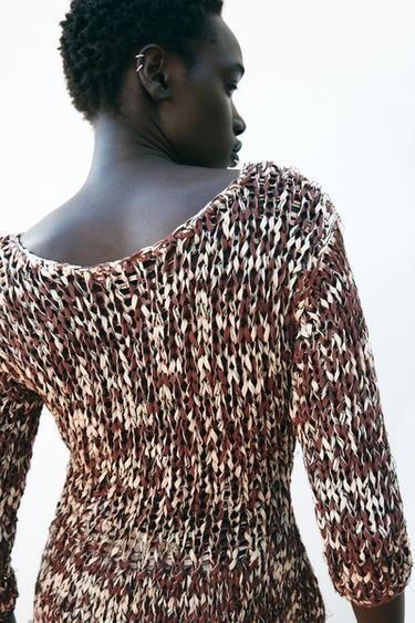 PULL EN MAILLE COMBINÉE PEPLUM - Marron / Écru de Zara - Image 1