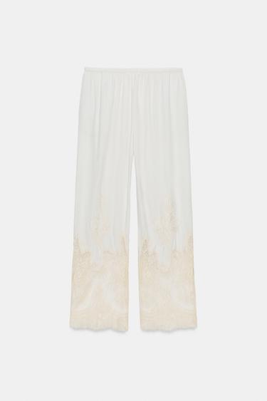PANTALON STYLE PYJAMA EN DENTELLE ZW COLLECTION - Blanc cassé de Zara - Image 7