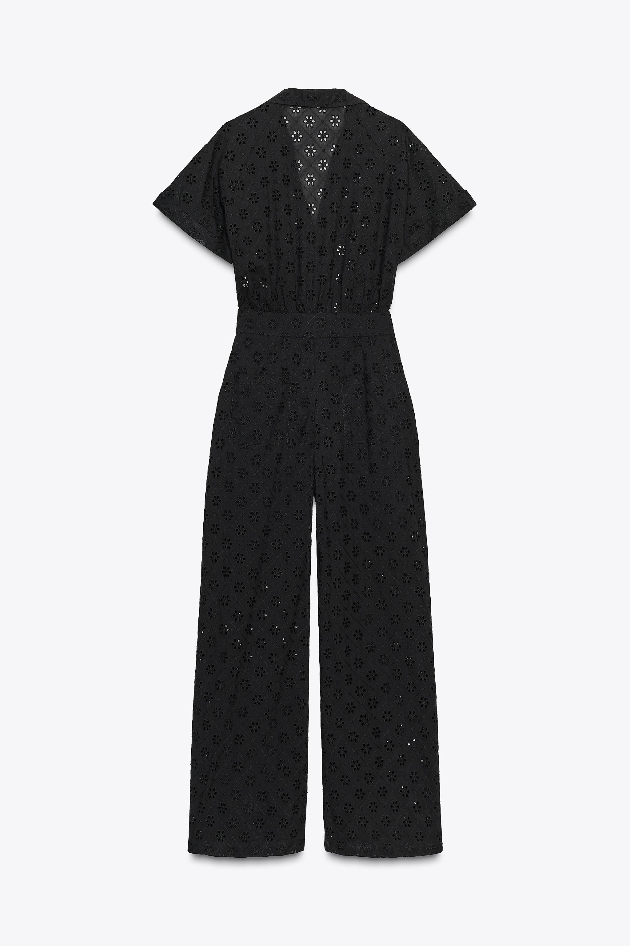 EMBROIDERED EYELET BUCKLE JUMPSUIT