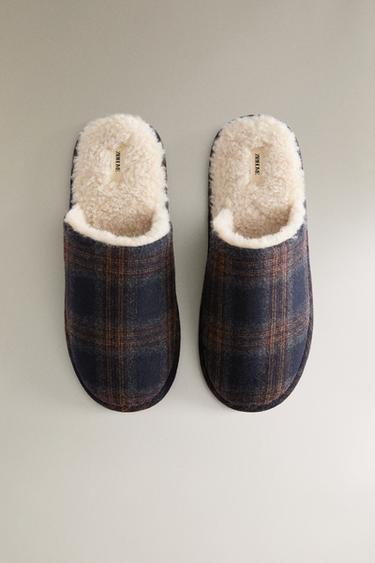 WARM CHECK SLIPPERS - Navy Blue by Zara - Image 2