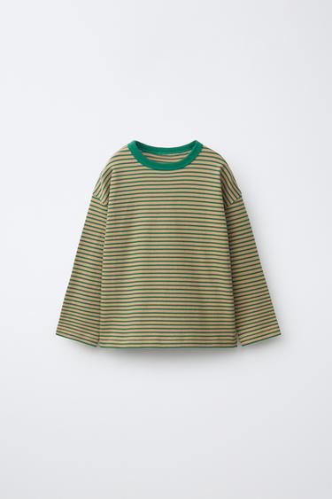 CAMISETA RAYAS - Crudo / Verde de Zara - Imagen 0