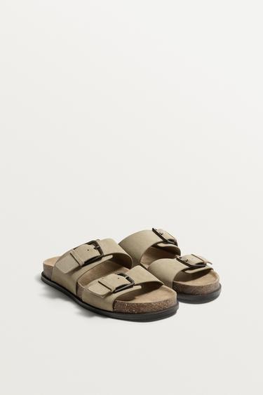 SANDALI IN PELLE CON FASCETTE - Beige di Zara