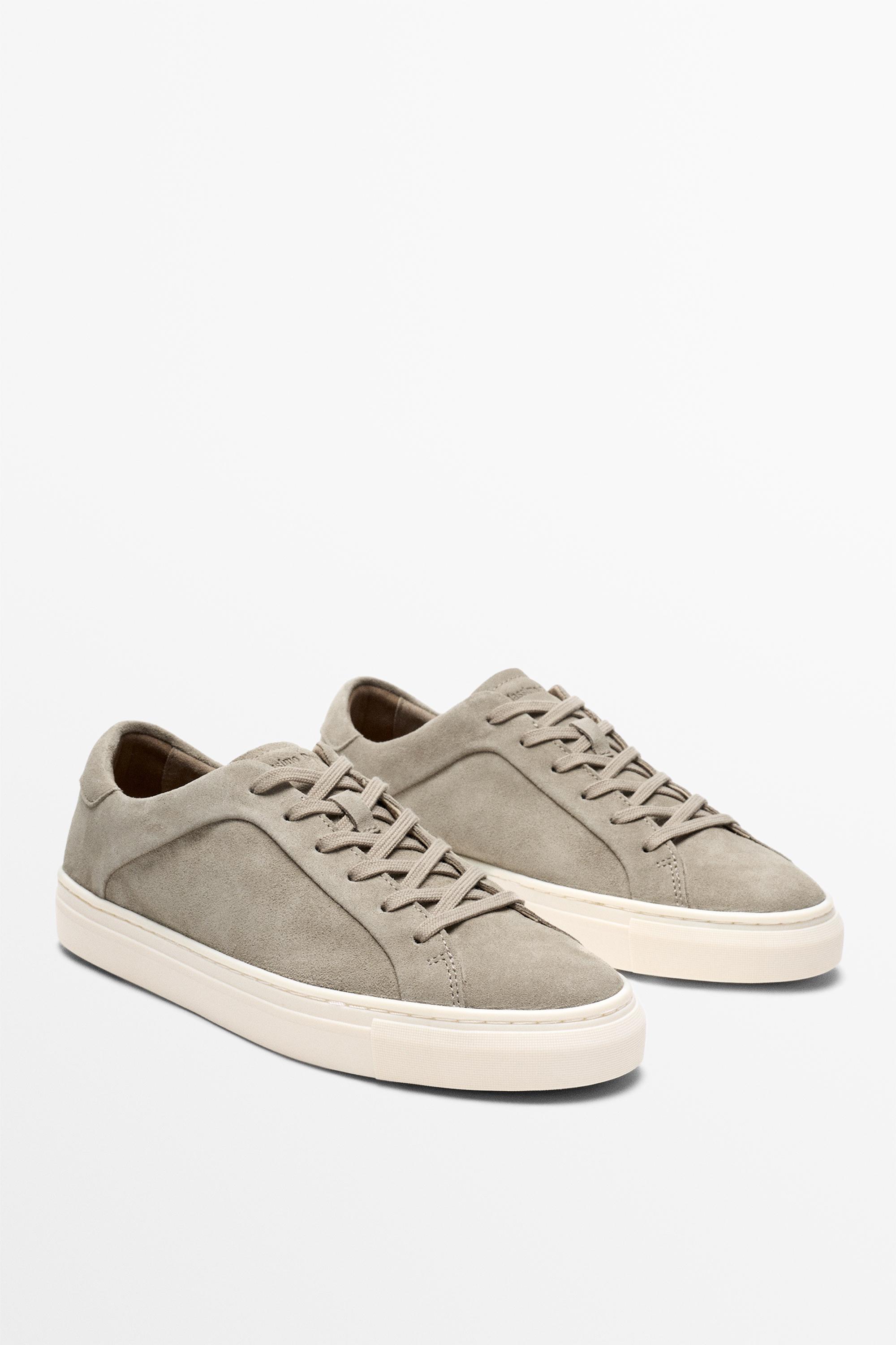 Leather trainers with lug sole — Sandy Brown