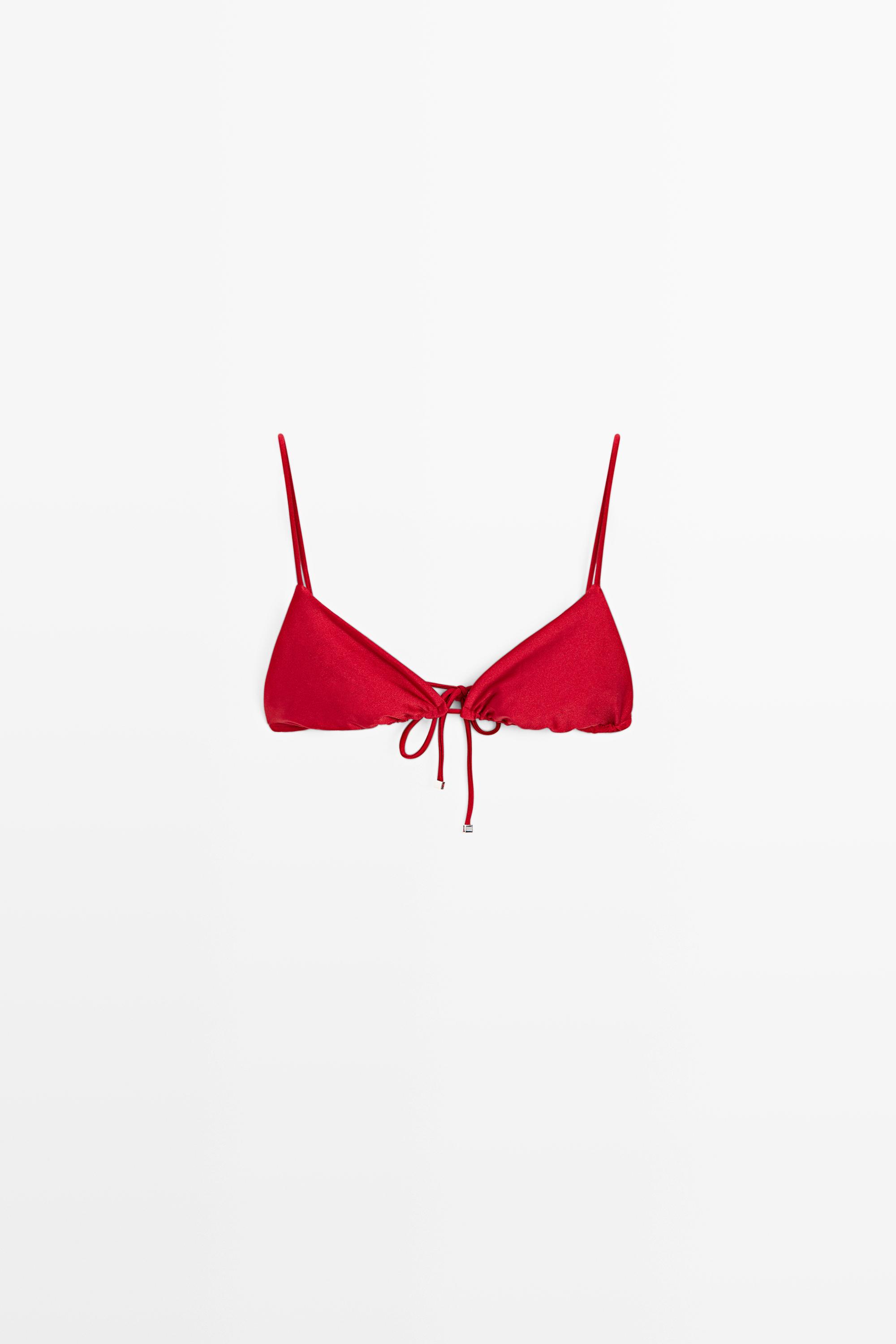 Shimmering triangle bikini top — Red