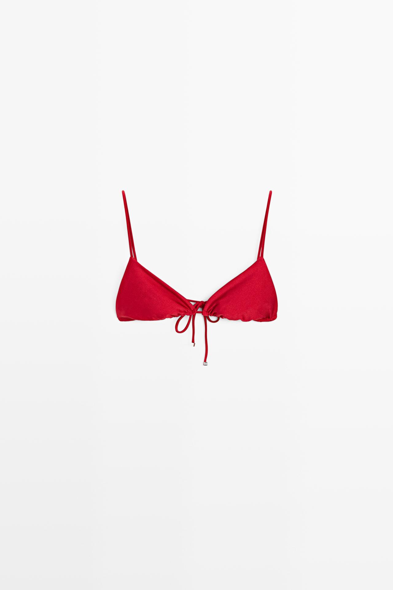 Shimmering triangle bikini top — Red