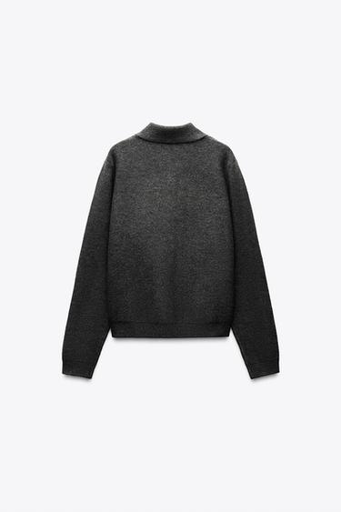 PLAIN KNIT POLO COLLAR JACKET - Dark grey marl by Zara - Image 5