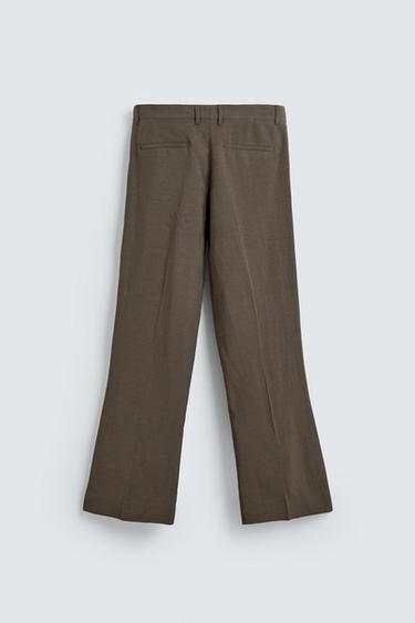 VISCOSE - LINEN FLARE FIT SUIT TROUSERS - Brown / Taupe by Zara - Image 6