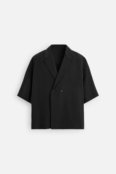 Zara 100% LINEN KIMONO SHIRT - Black
