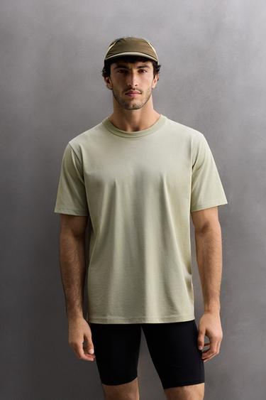 Zara COTTON BLEND TECHNICAL T-SHIRT - Gray green