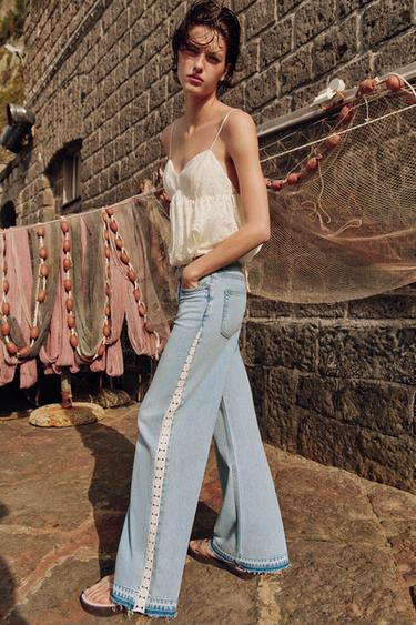 JEANS Z1975 WIDE LEG TIRO ALTO COMBINADO CROCHET - Azul medio de Zara