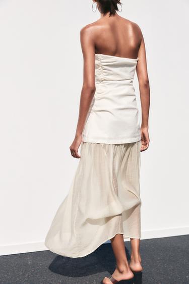 CONTRAST STRAPLESS MIDI DRESS - Ecru by Zara - Image 4