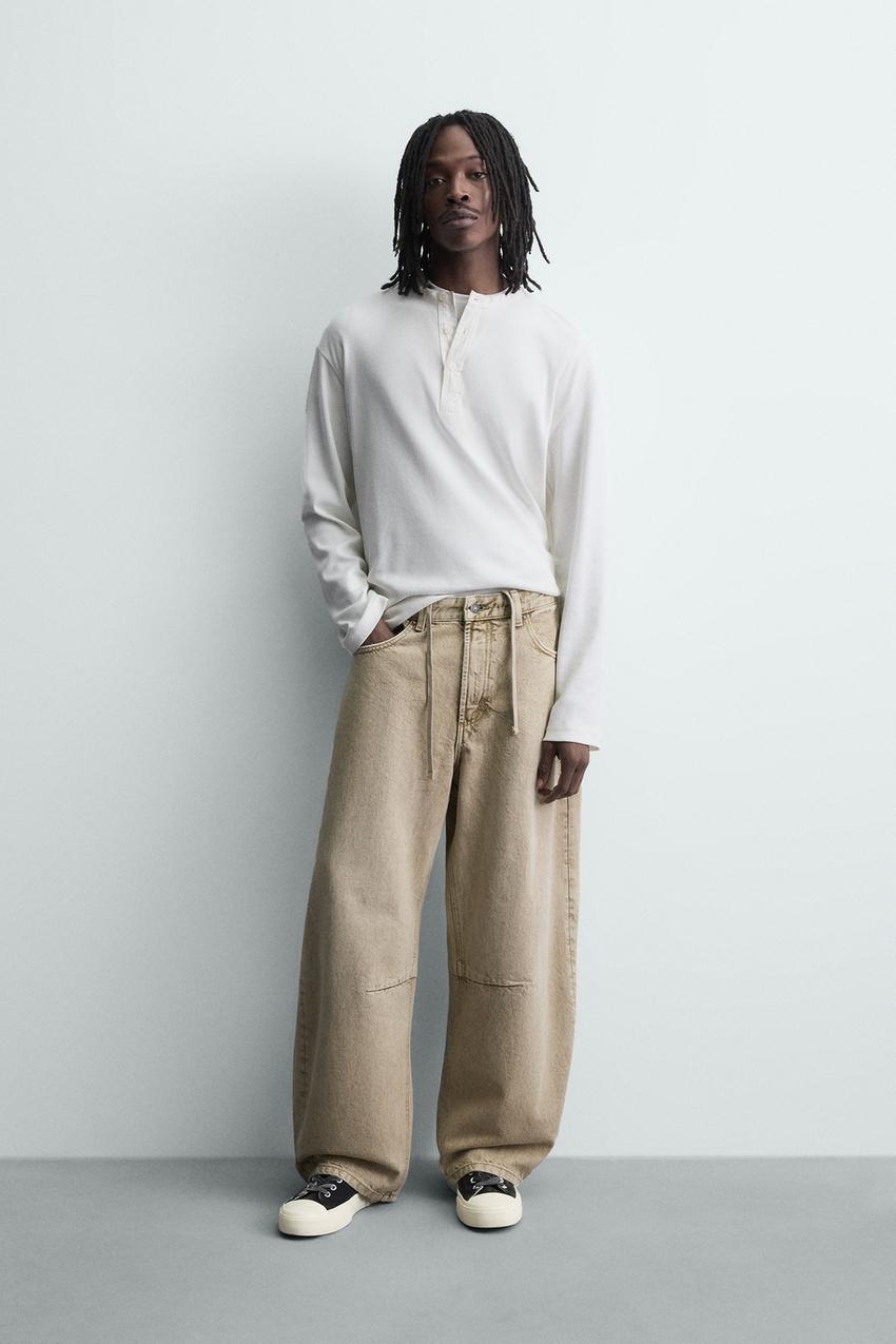 ダメージ加工バレルフィットパンツ - サンド | ZARA Japan / 日本