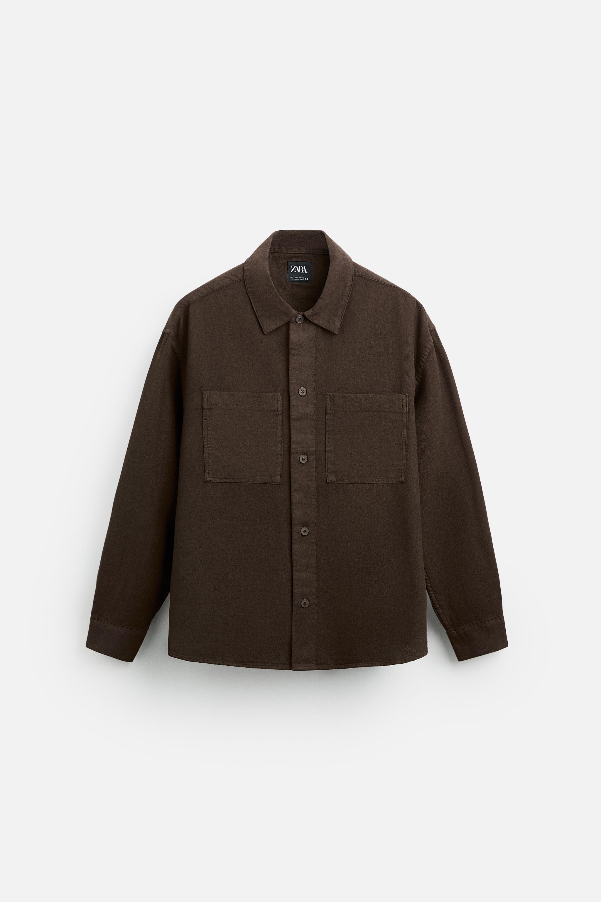コットン - リネン シャツジャケット - ブラウン | ZARA Japan