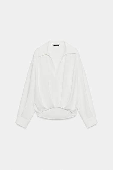 CAMISA ASIMÉTRICA PLIEGUES - Blanco roto de Zara - Imagen 0