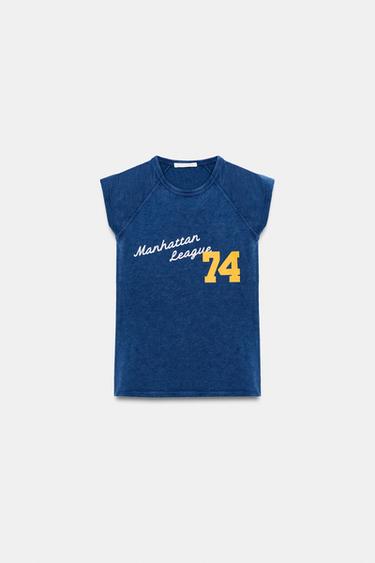 ФУТБОЛКА С НАДПИСЬЮ ИЗ ХЛОПКА ФЛАМЕ — СИНИЙ от Zara