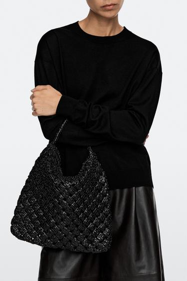 Medium braided nappa leather bag — Black 2