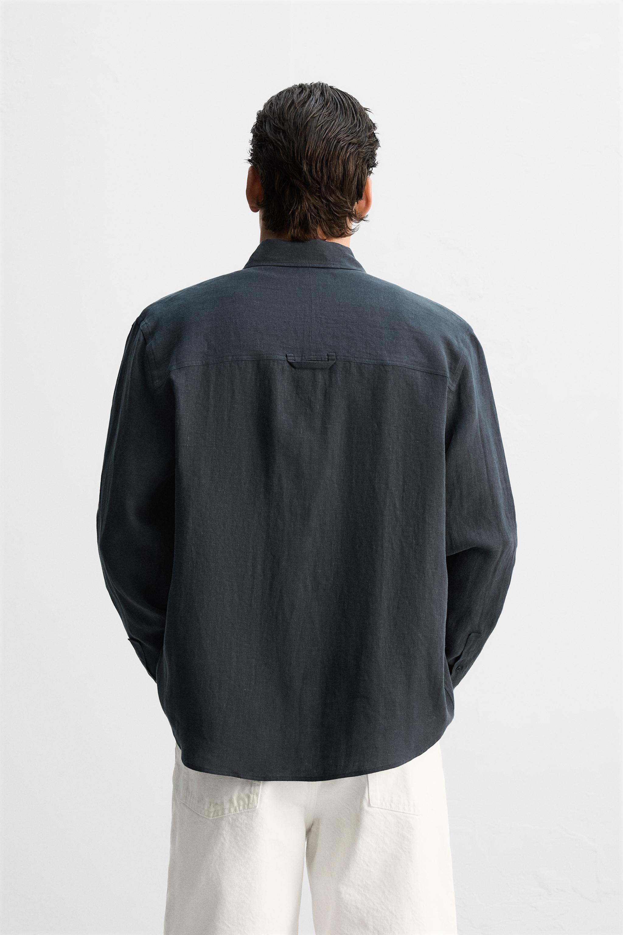 【ZARA】限定版 100% リネンシャツ ホワイト | 4443/300/250 100% LINEN LIMITED EDITION SHIRT - Dark navy | ZARA United