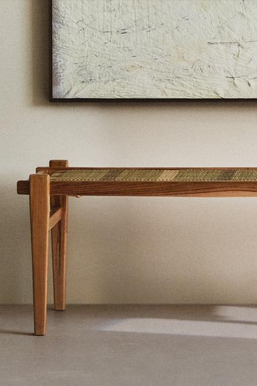 MULTICOLOURED TEAK RATTAN BENCH - Green by Zara - Image 5