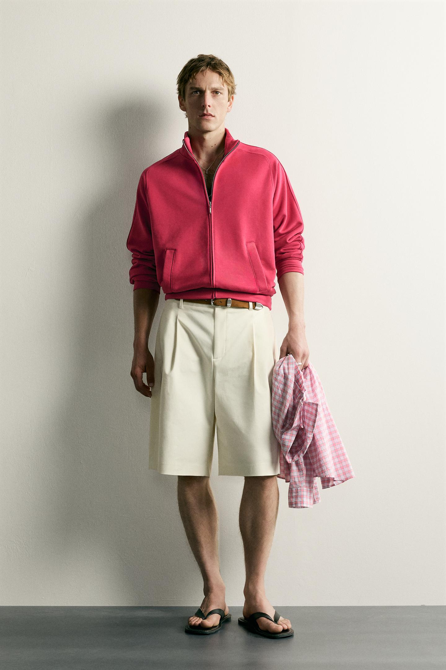 Мужская толстовка Zara Relaxed Fit Zip-Up, цвет: Фуксия — фото 1