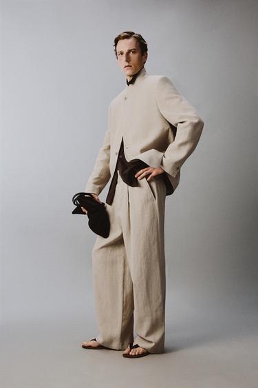 RELAXED FIT PLEATED SUIT TROUSERS - Light beige by Zara - Image 4