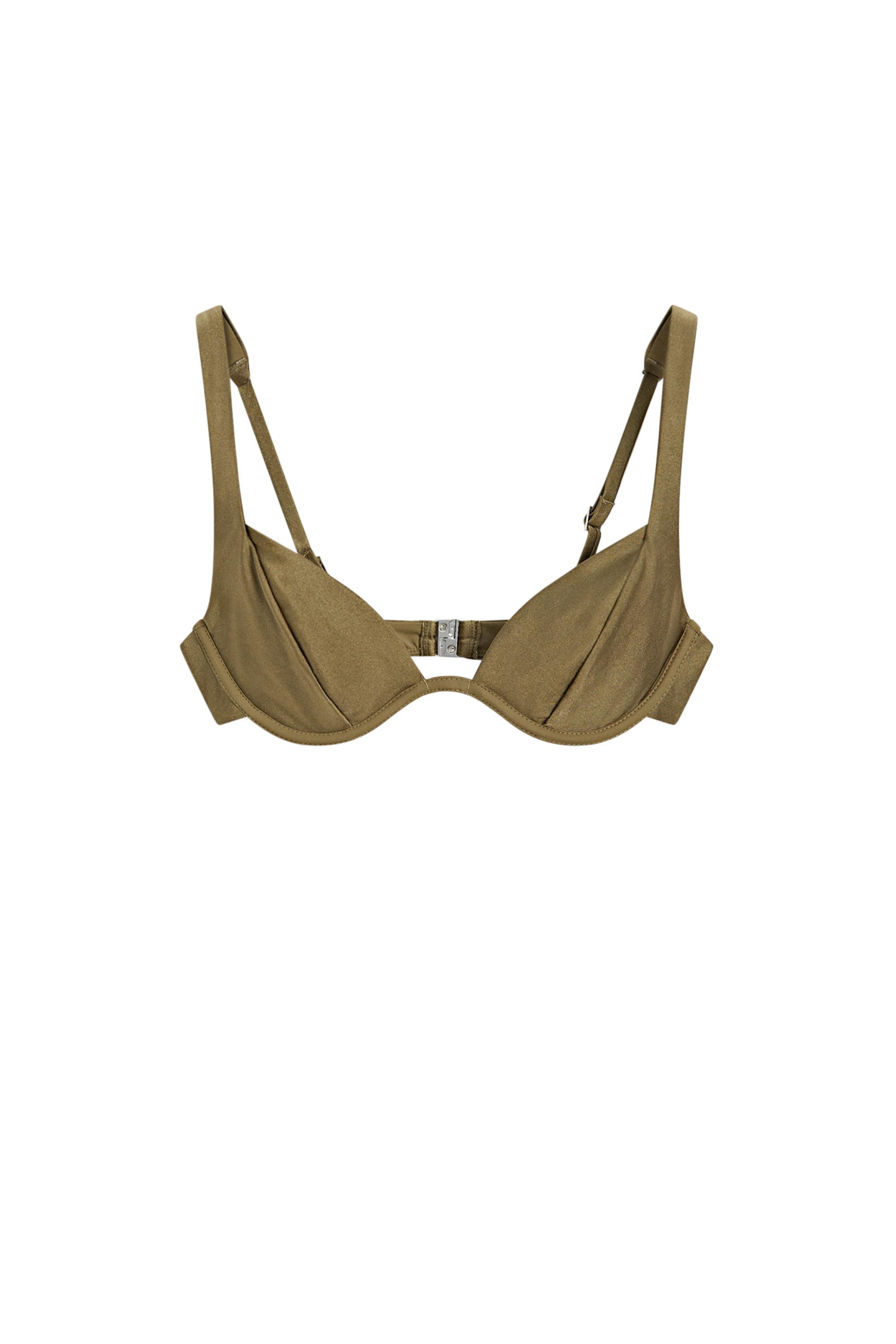 Shimmery gathered underwire bikini top — Khaki