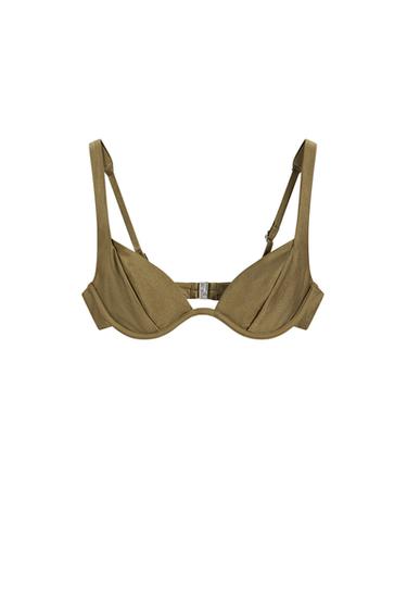 Zara Shimmery gathered underwire bikini top - Khaki