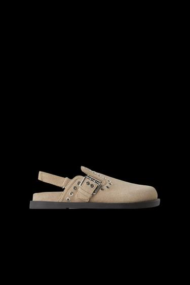 STUDDED SPLIT SUEDE CLOGS - Beige by Zara - Image 0