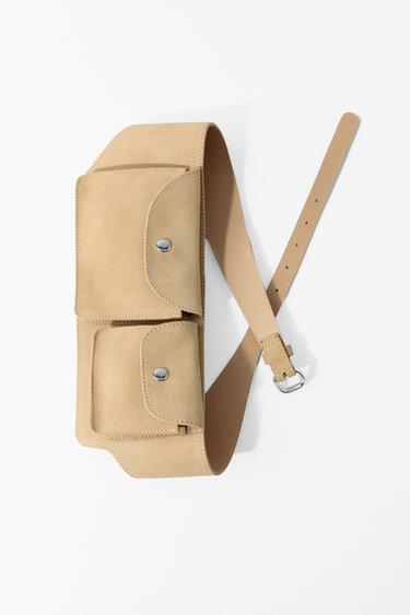 100% LEATHER BELT BAG WITH POCKETS - Light yellow by Zara