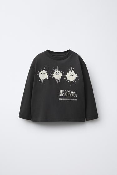 Zara PRINTED T-SHIRT - Anthracite grey