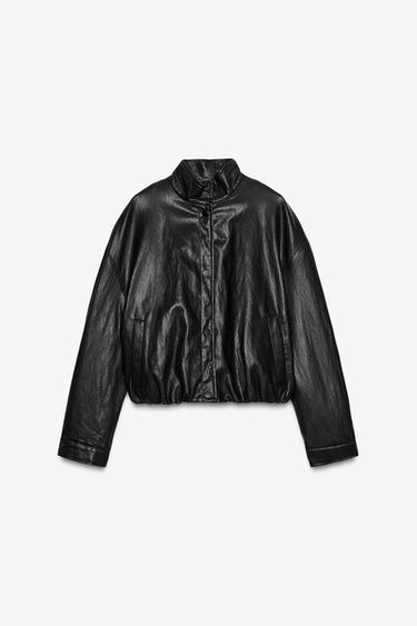 BLOUSON BOMBER MATIÈRE SYNTHÉTIQUE COL MONTANT - Noir de Zara - Image 6