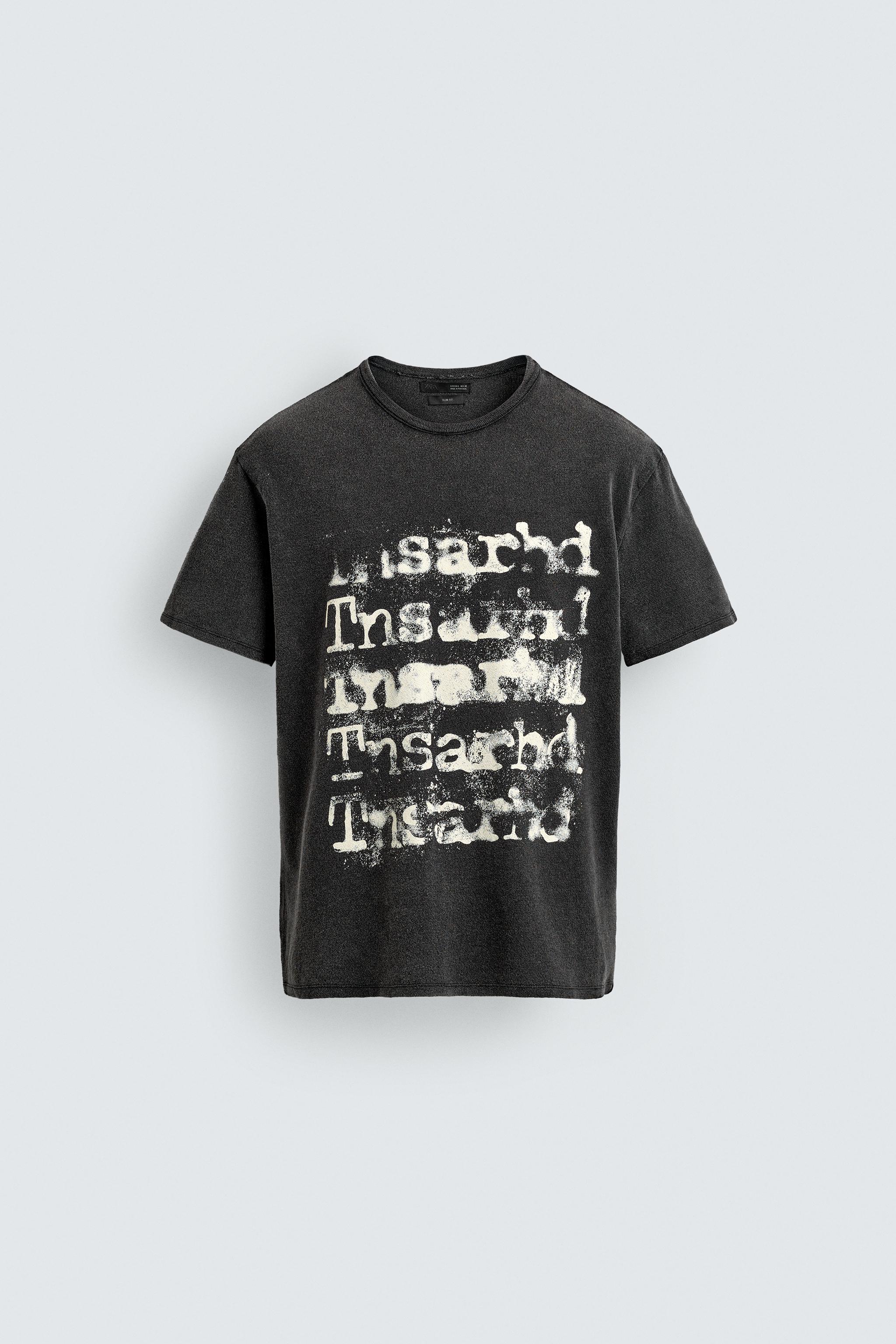 ニットウォッシュドプリントTシャツ - ブラック | ZARA Japan / 日本