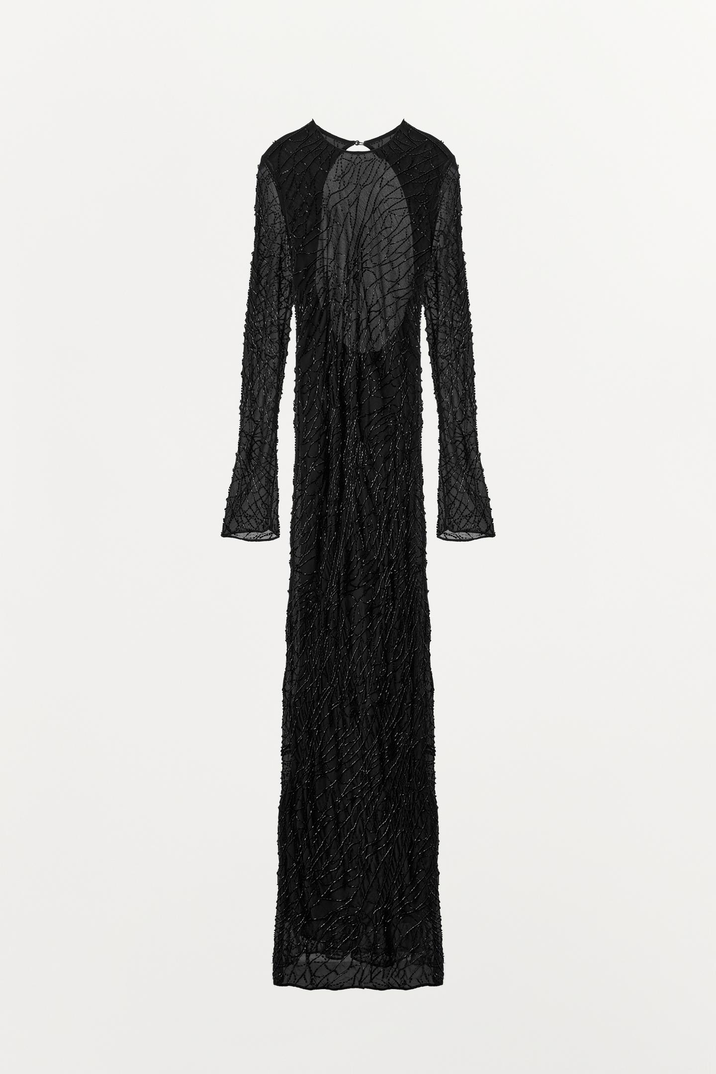 Женское платье Zara 100% Viscose Beaded Maxi, цвет: Чёрный — фото 8