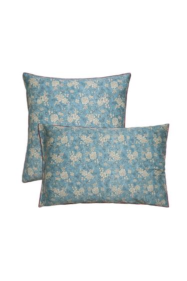 Zara FLORAL SATEEN PILLOWCASE WITH PIPING - Gray / Blue