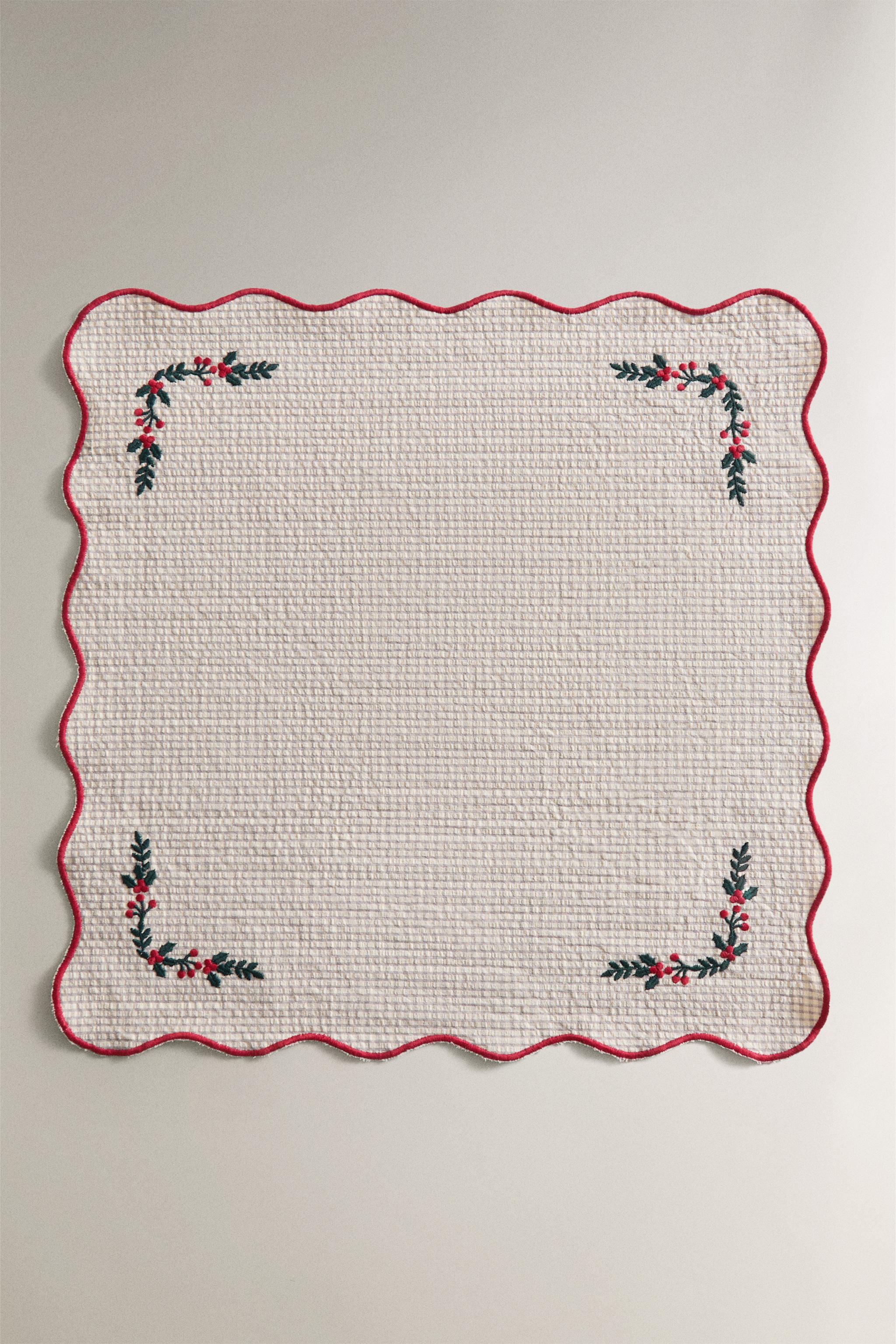 LOT DE SERVIETTES DE TABLE COTON BRODERIE ONDES NOËL (LOT DE 2)