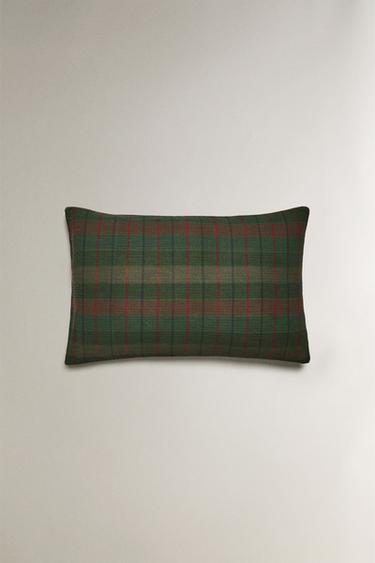 CHRISTMAS TARTAN COTTON PILLOWCASE - Dark green by Zara - Image 3