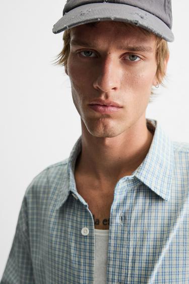 RELAXED FIT CHECK SHIRT - Blue/White by Zara - Image 4
