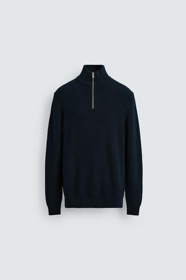 HIGH NECK ZIP-UP SWEATER - Navy blue by Zara
