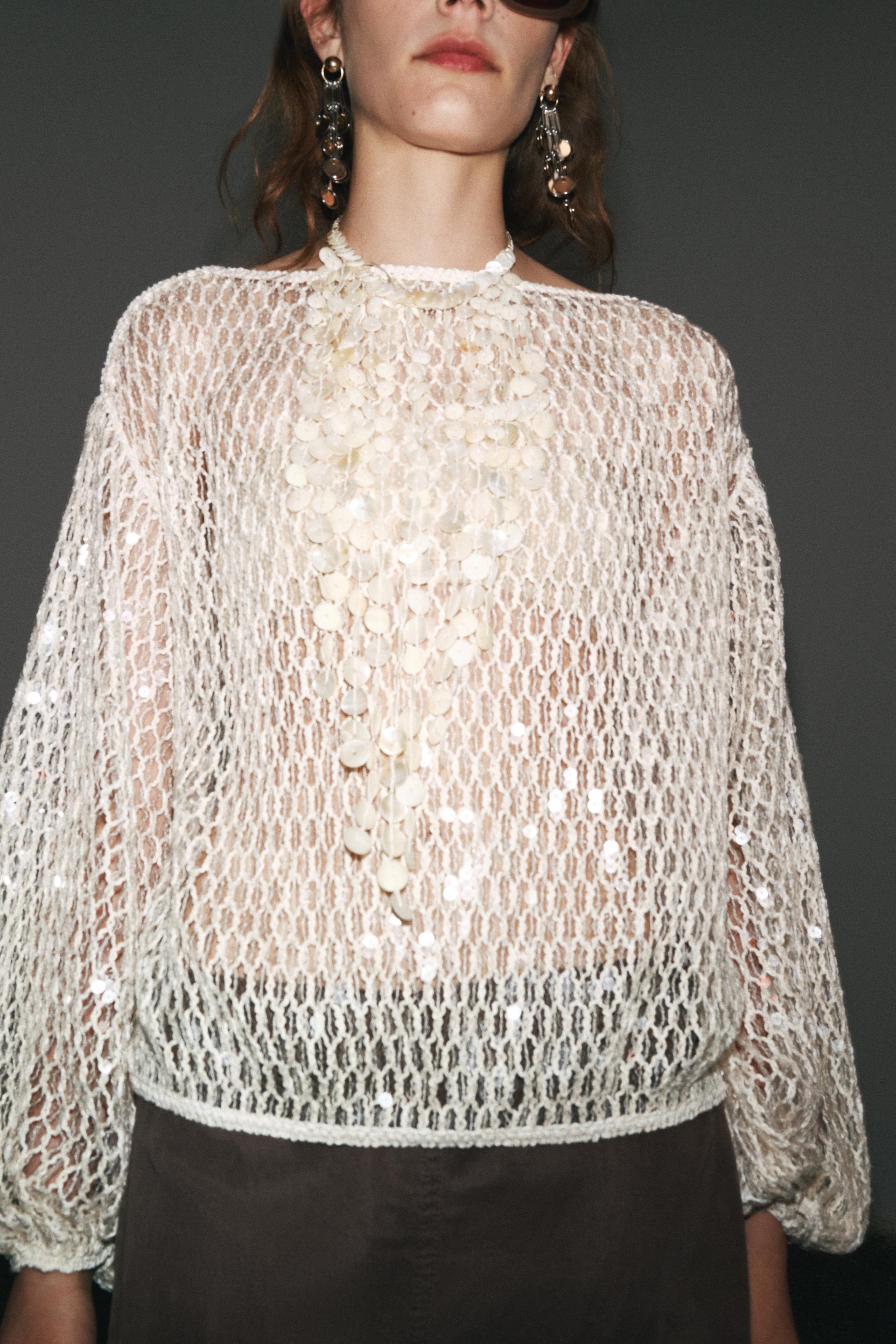 ZW COLLECTION SEQUIN TOP - Beige | ZARA United States
