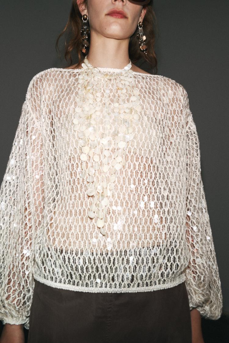 TOP PAILLETTES ZW COLLECTION Beige ZARA Italia Italy
