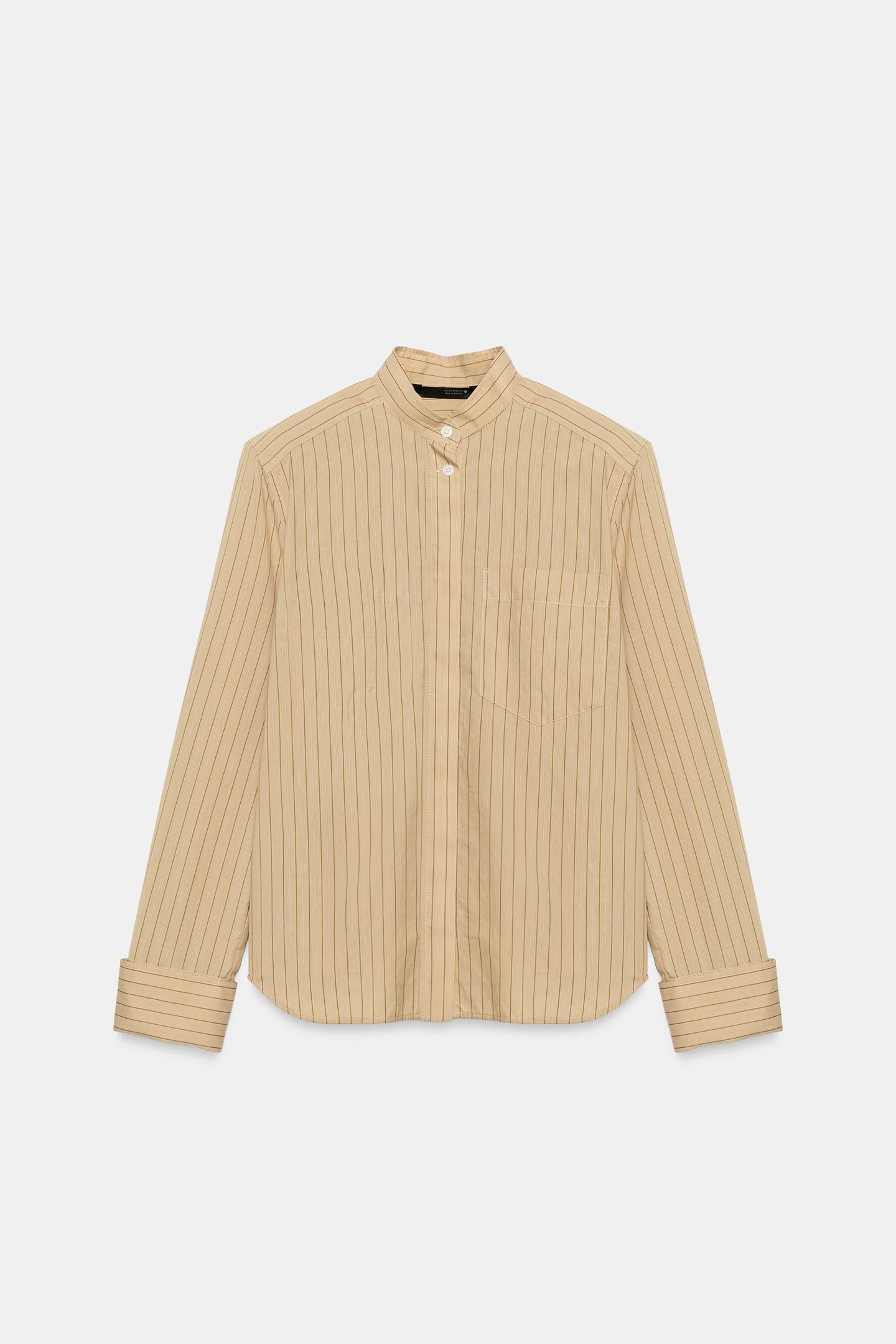 Женская рубашка Zara Striped Shoulder-Pad, цвет: Серо-коричневый коричневый — фото 7