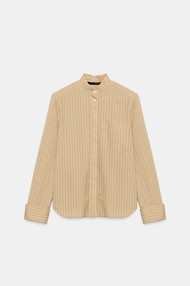 CHEMISE À RAYURES AVEC ÉPAULETTES - Marron clair de Zara - Image 6