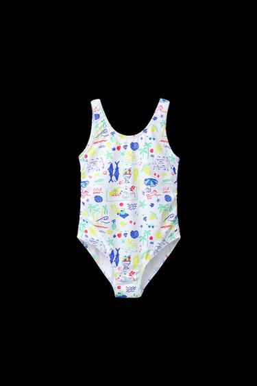 6-14 JAHRE/ EINTEILIGER BADEANZUG MIT STRAND-PRINT - Bläulich von Zara