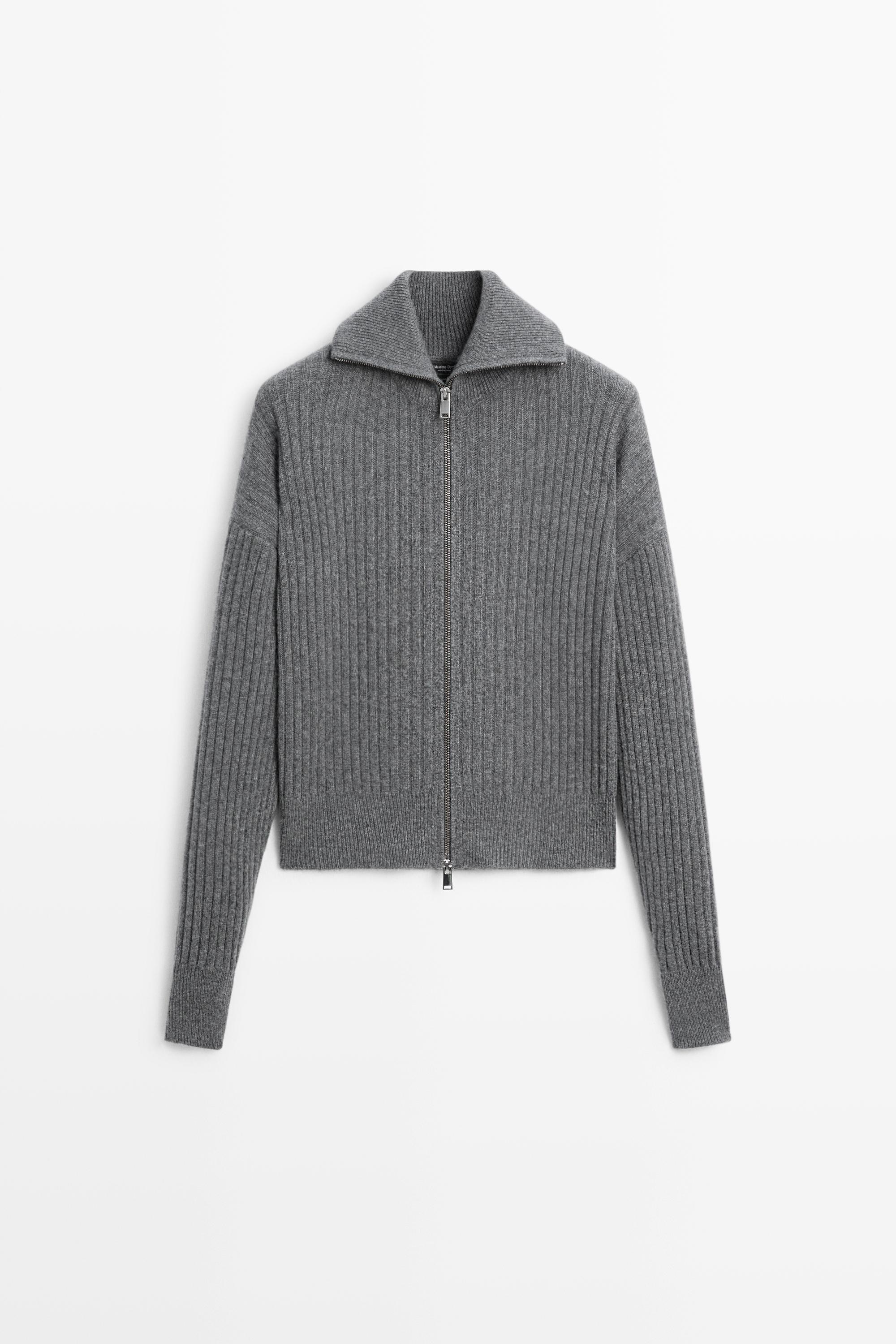 Cardigan en maille côtelée 100 % cachemire